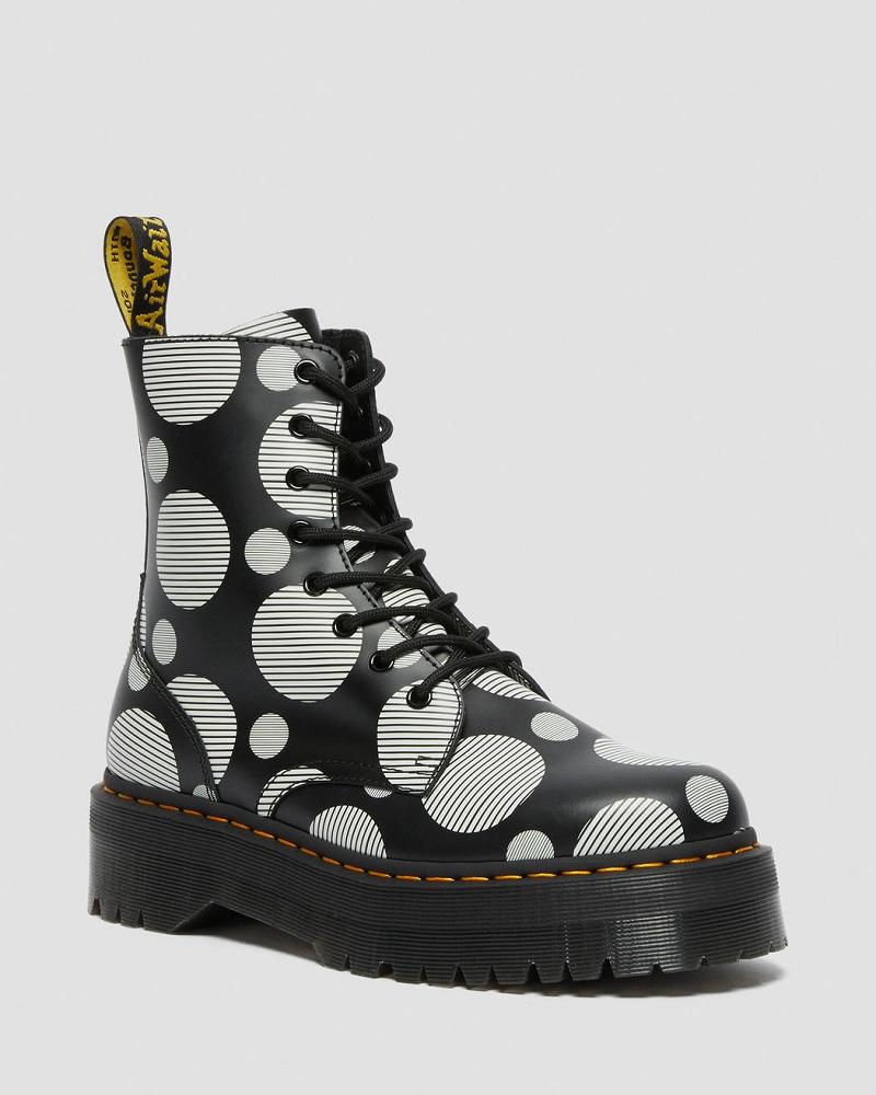 Dr Martens Jadon Polka Dot Smooth Læder Platform Støvler Dame Sort | DK 245WNB